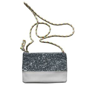 Crewcuts J. Crew Girls Glitter Crossbody Bag Silver and White